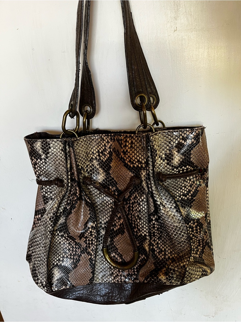 Tuscan mom y2k indie sleaze Brown Snake-Print Tote Handbag shoulder bag